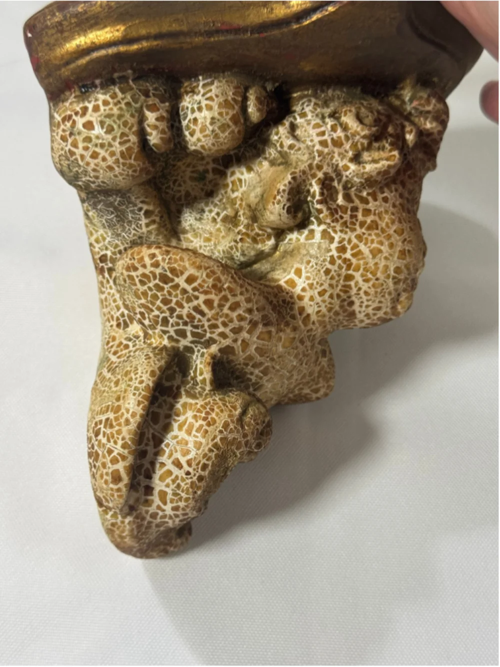 Vintage Plaster Cherub Putti Wall Shelf Sconce Crackle Finish Italian Style Deco